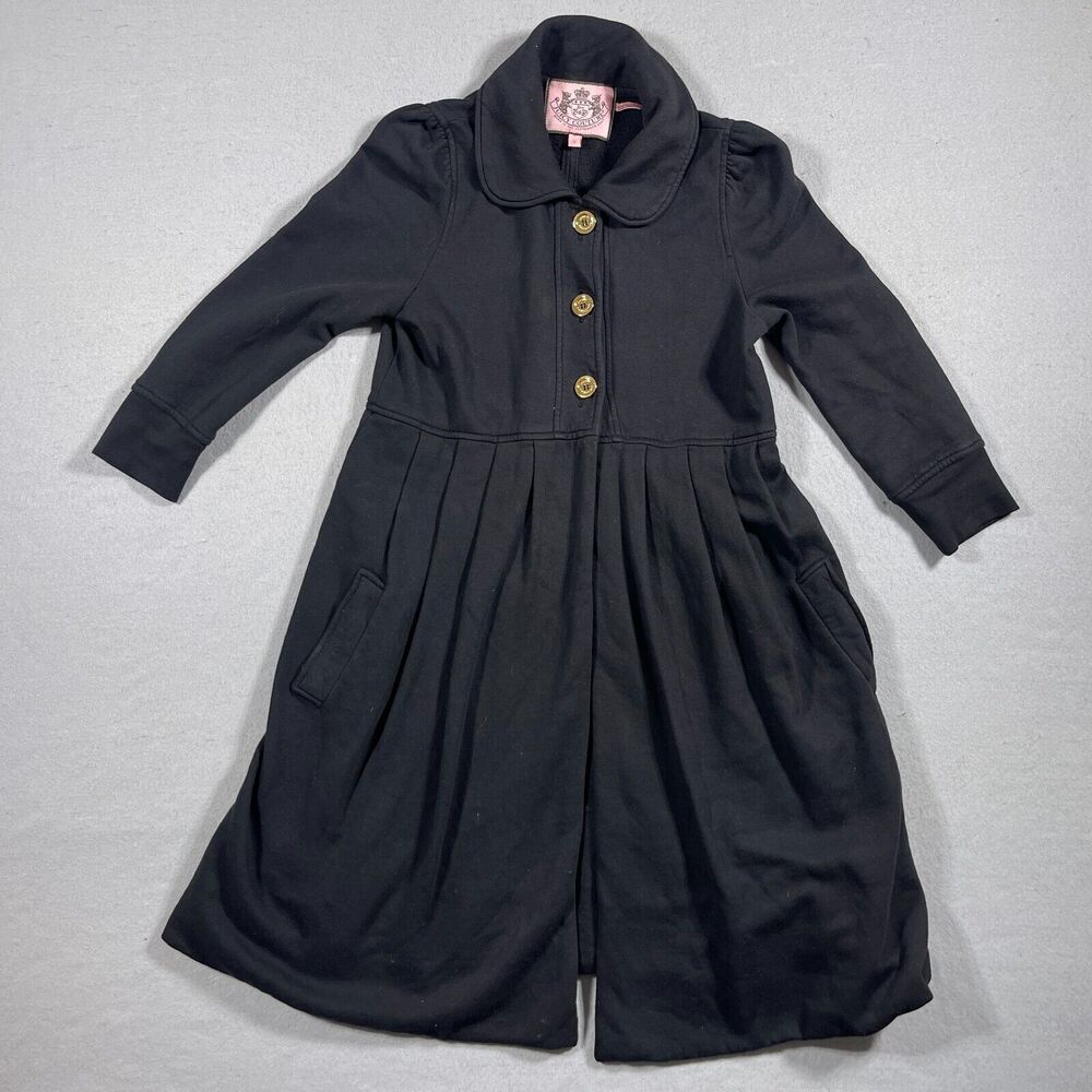 Vintage Juicy Couture Longline Coat Women Size SP Black Button Front Cotton Y2K